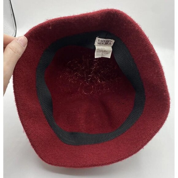 Badgley Mischka Red Wool Blend Cloche Bucket Hat with Gray Felt Flowers One Size - Picture 6 of 10